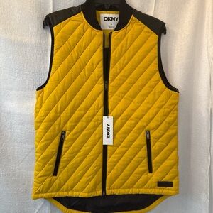 DKNY Yellow Quilted Vest with Black Trim Accents